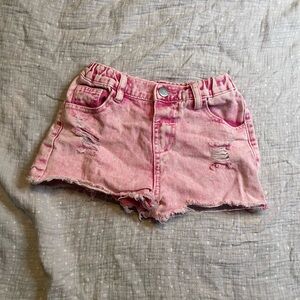 Girls Pink Distressed Denim Shorts